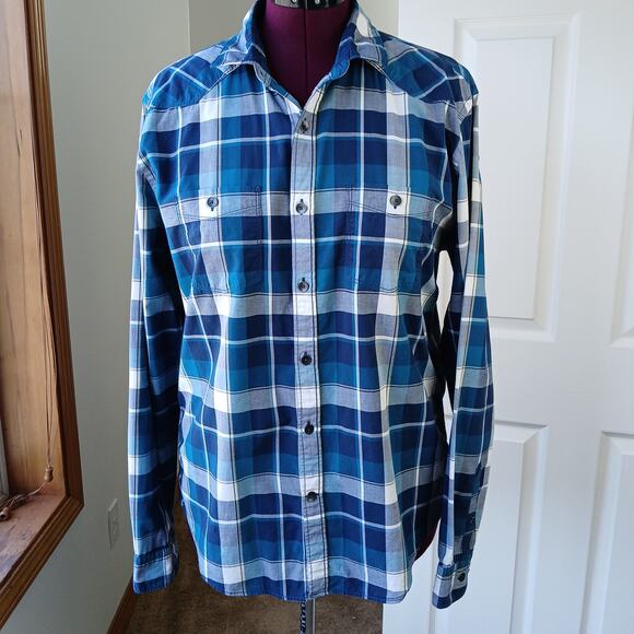 Express Teal Plaid Classic Button-up Shirt Men's Large cotton long sleeve casual - Picture 6 of 13